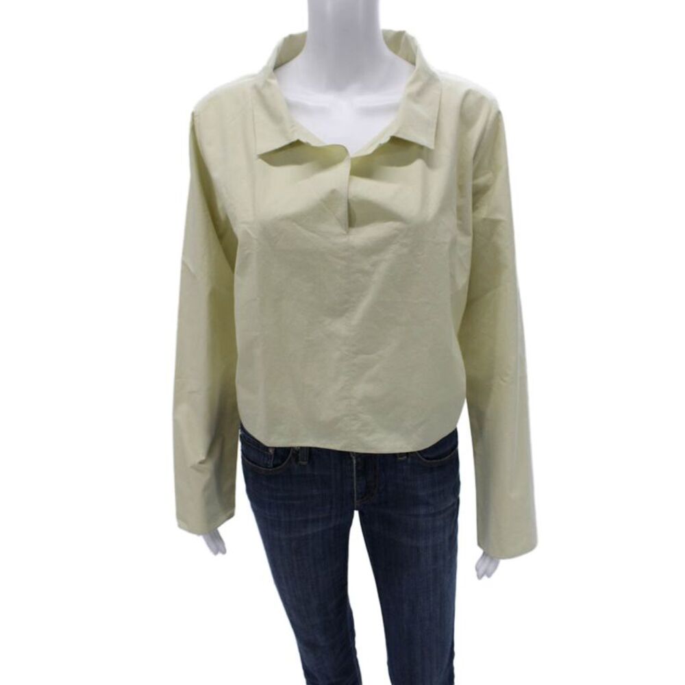 Peter Cohen Women Cropped Cotton Collared Blouse Long Sleeve Yellow Size M